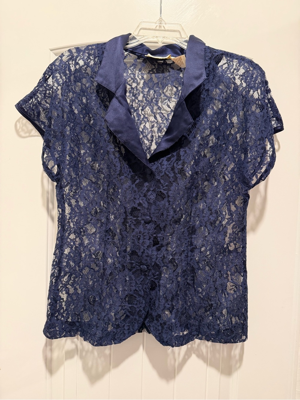 Vintage Victoria's Secret Gold Label Navy Sheer Lace Blouse Top M Coquette 90s